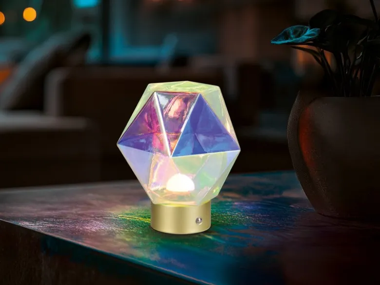 Kleine ausgefallene Akku Tischleuchte Glas bunt, USB aufladbar, Höhe 17,5cm