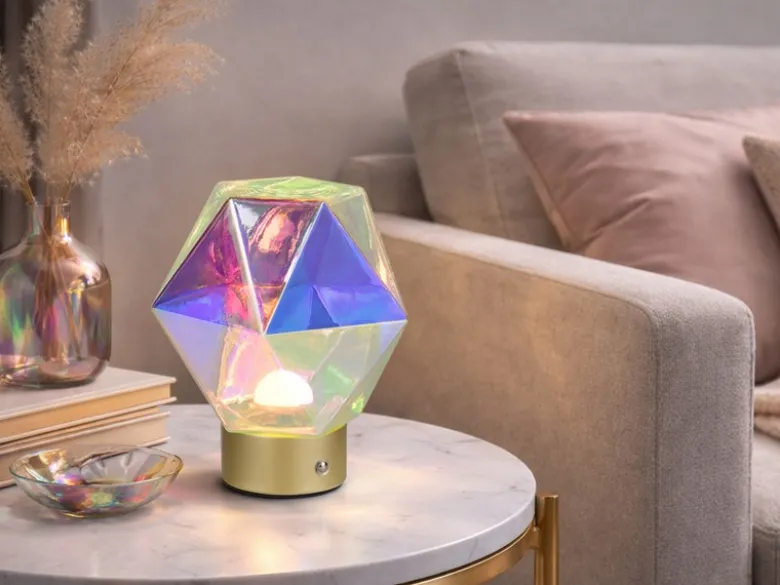 Kleine ausgefallene Akku Tischleuchte Glas bunt, USB aufladbar, Höhe 17,5cm