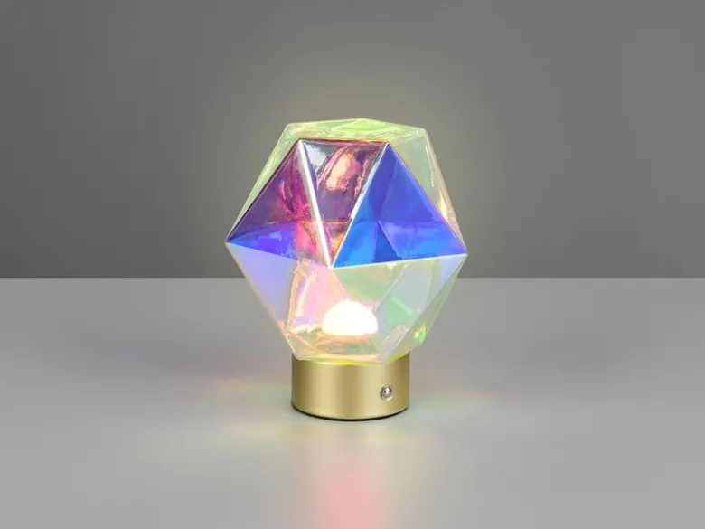 Kleine ausgefallene Akku Tischleuchte Glas bunt, USB aufladbar, Höhe 17,5cm