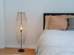 Kleine Boho Stehlampe HIVE Lampenschirm geflochten aus Hanfseil, Höhe 120cm