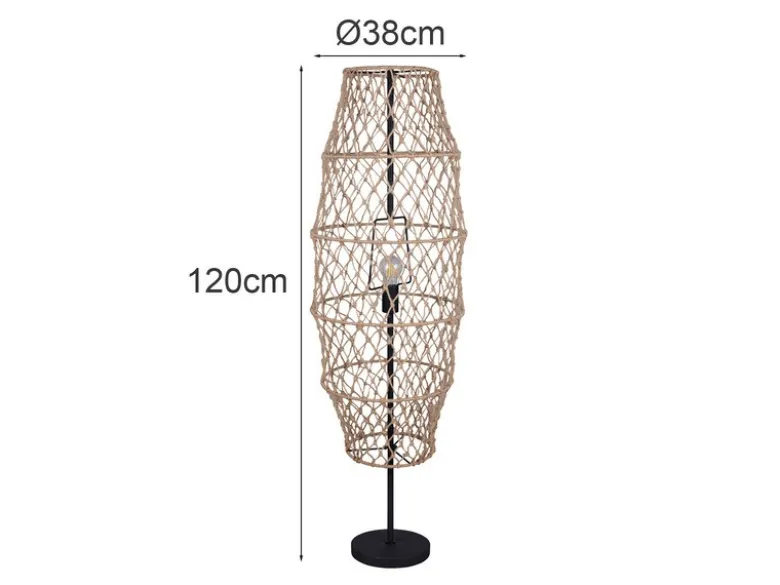 Kleine Boho Stehlampe HIVE Lampenschirm geflochten aus Hanfseil, Höhe 120cm