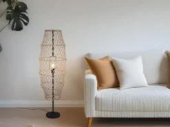 Kleine Boho Stehlampe HIVE Lampenschirm geflochten aus Hanfseil, Höhe 120cm