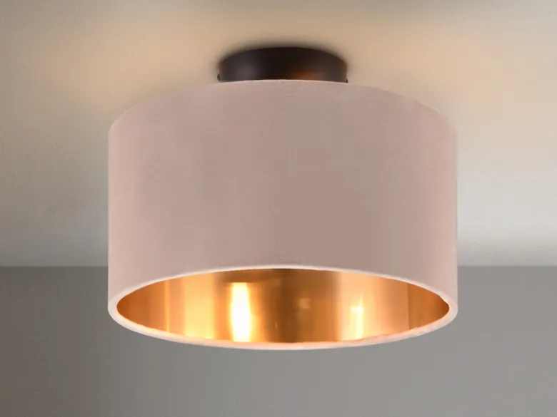 Kleine Deckenleuchte JULIETA mit Samt Lampenschirm Beige Gold, Ø 30cm