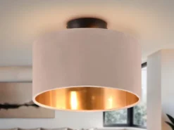 Kleine Deckenleuchte JULIETA mit Samt Lampenschirm Beige Gold, Ø 30cm