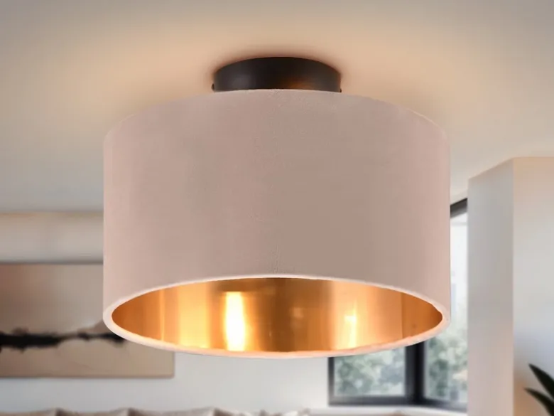 Kleine Deckenleuchte JULIETA mit Samt Lampenschirm Beige Gold, Ø 30cm