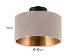 Kleine Deckenleuchte JULIETA mit Samt Lampenschirm Beige Gold, Ø 30cm