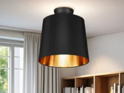 Kleine Deckenleuchte LAUREA mit Stoff Lampenschirm Schwarz Gold Ø 30cm