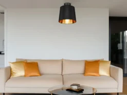 Kleine Deckenleuchte LAUREA mit Stoff Lampenschirm Schwarz Gold Ø 30cm