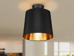 Kleine Deckenleuchte LAUREA mit Stoff Lampenschirm Schwarz Gold Ø 30cm