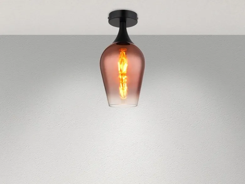 Kleine Deckenleuchte LAVUS mit Glas Lampenschirm Kupferfarbig, Ø 15cm