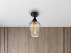 Kleine Deckenleuchte LAVUS mit Rauchglas Lampenschirm, Ø 15cm