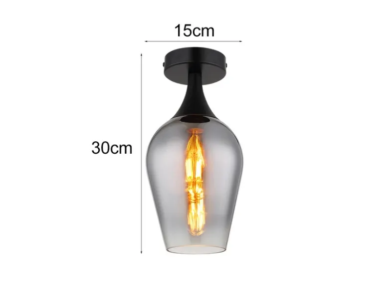 Kleine Deckenleuchte LAVUS mit Rauchglas Lampenschirm, Ø 15cm