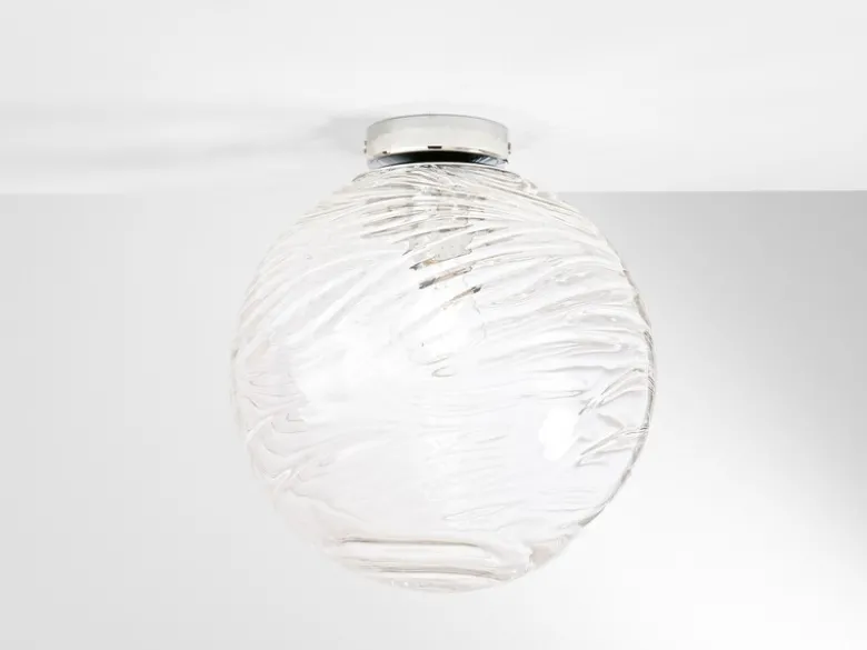 Kleine Deckenleuchte NEREIDE Glaskugel Wellenmuster Transparent, Ø 30cm