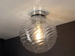 Kleine Deckenleuchte NEREIDE Glaskugel Wellenmuster Transparent, Ø 30cm