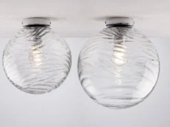 Kleine Deckenleuchte NEREIDE Glaskugel Wellenmuster Transparent, Ø 25cm