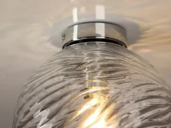 Kleine Deckenleuchte NEREIDE Glaskugel Wellenmuster Transparent, Ø 25cm