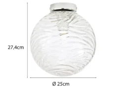 Kleine Deckenleuchte NEREIDE Glaskugel Wellenmuster Transparent, Ø 25cm