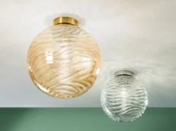 Kleine Deckenleuchte NEREIDE Glaskugel Wellenmuster Champagner, Ø 25cm