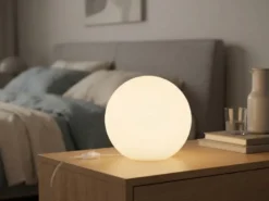 Kleine Glas Kugel Tischlampe Weiß Ø 20cm inkl. E27 LED