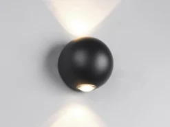 Kleine LED Außenwandleuchte AVISIO Up and Down, Kugel in Schwarz Ø 10cm