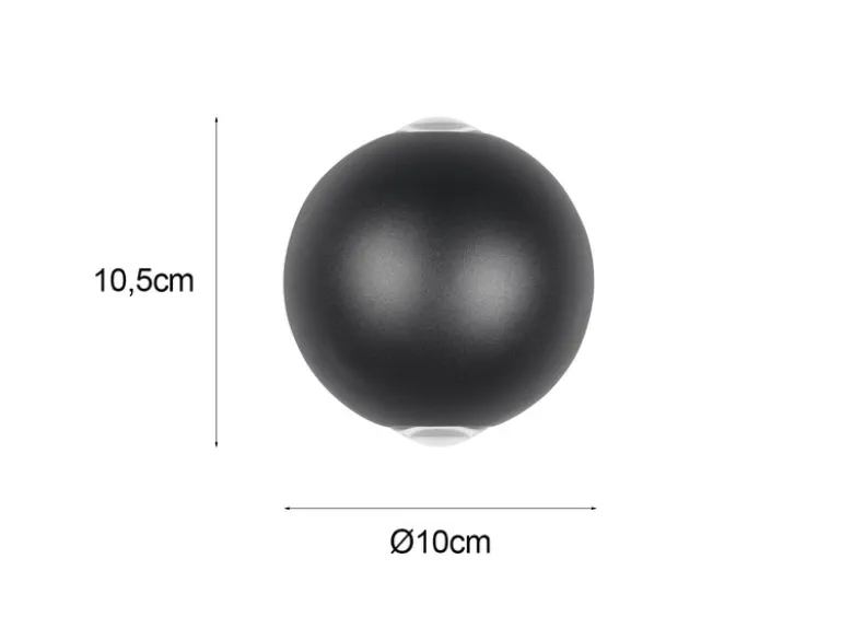 Kleine LED Außenwandleuchte AVISIO Up and Down, Kugel in Schwarz Ø 10cm