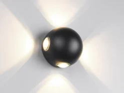 Kleine LED Außenwandleuchte AVISIO 4 flammig, Kugel in Schwarz Ø 10cm