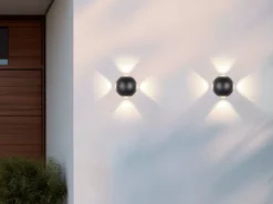Kleine LED Außenwandleuchte AVISIO 4 flammig, Kugel in Schwarz Ø 10cm
