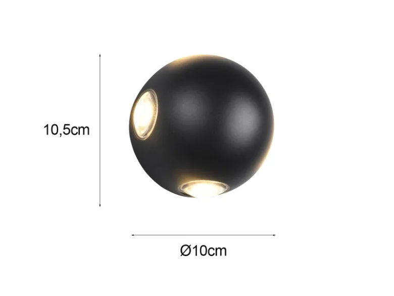 Kleine LED Außenwandleuchte AVISIO 4 flammig, Kugel in Schwarz Ø 10cm