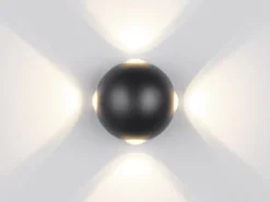 Kleine LED Außenwandleuchte AVISIO 4 flammig, Kugel in Schwarz Ø 10cm