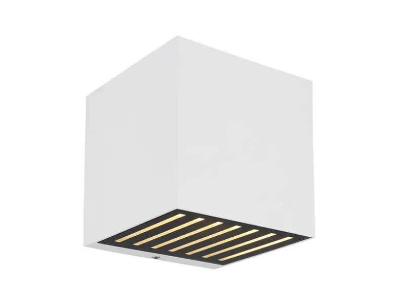 Kleine LED Außenwandleuchte ILLI Würfel aus Aluminium in Weiß, 10x10cm