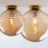 Kleine LED Deckenleuchte Glaskugel Wellenmuster Champagner, Ø 30cm
