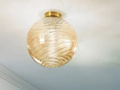Kleine LED Deckenleuchte Glaskugel Wellenmuster Champagner, Ø 30cm