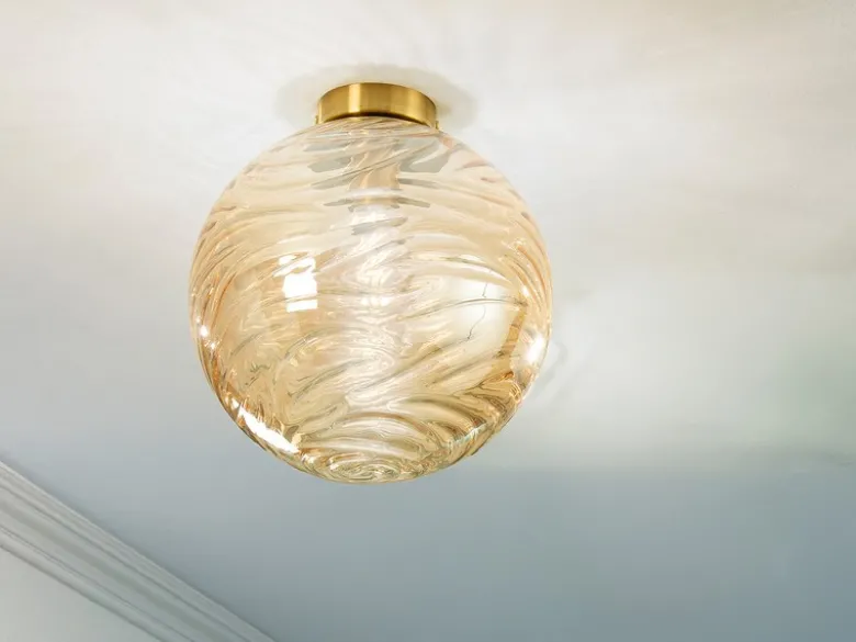 Kleine LED Deckenleuchte Glaskugel Wellenmuster Champagner, Ø 30cm