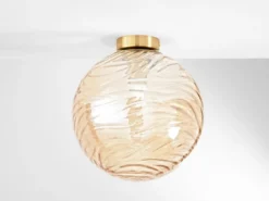 Kleine LED Deckenleuchte Glaskugel Wellenmuster Champagner, Ø 30cm
