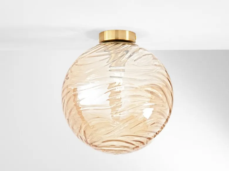 Kleine LED Deckenleuchte Glaskugel Wellenmuster Champagner, Ø 30cm