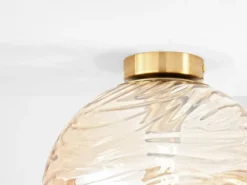 Kleine LED Deckenleuchte Glaskugel Wellenmuster Champagner, Ø 30cm