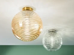 Kleine LED Deckenleuchte Glaskugel Wellenmuster Transparent, Ø25cm