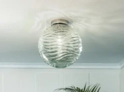 Kleine LED Deckenleuchte Glaskugel Wellenmuster Transparent, Ø25cm