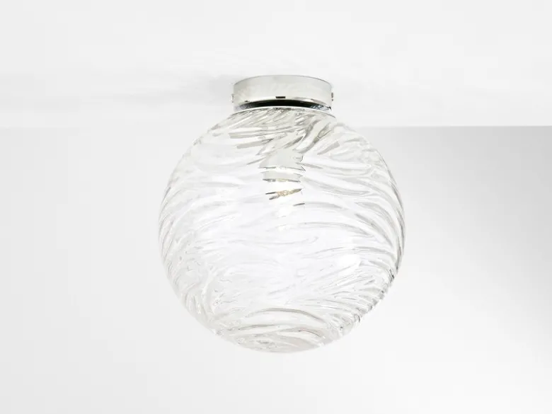 Kleine LED Deckenleuchte Glaskugel Wellenmuster Transparent, Ø25cm