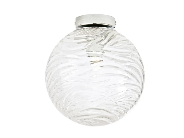 Kleine LED Deckenleuchte Glaskugel Wellenmuster Transparent, Ø25cm