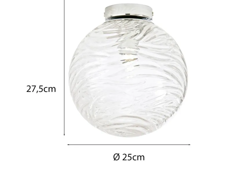 Kleine LED Deckenleuchte Glaskugel Wellenmuster Transparent, Ø25cm