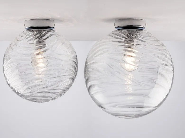 Kleine LED Deckenleuchte Glaskugel Wellenmuster Transparent, Ø25cm