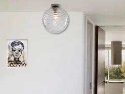 Kleine LED Deckenleuchte Glaskugel Wellenmuster Transparent, Ø 30cm