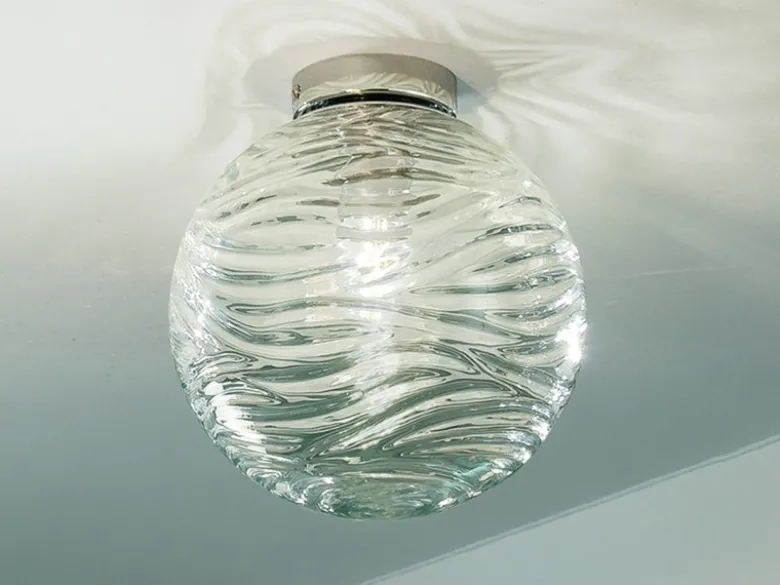 Kleine LED Deckenleuchte Glaskugel Wellenmuster Transparent, Ø 30cm