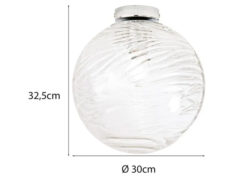 Kleine LED Deckenleuchte Glaskugel Wellenmuster Transparent, Ø 30cm