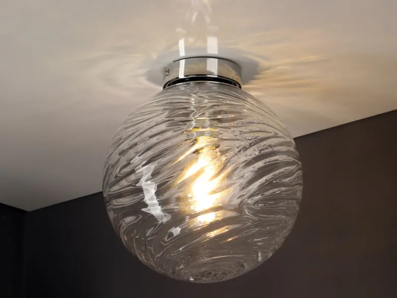 Kleine LED Deckenleuchte Glaskugel Wellenmuster Transparent, Ø 30cm