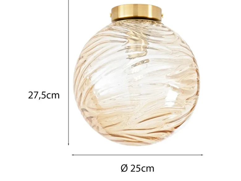 Kleine LED Deckenleuchte Glaskugel Wellenmuster Champagner, Ø 25cm