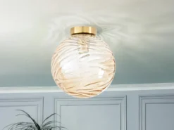 Kleine LED Deckenleuchte Glaskugel Wellenmuster Champagner, Ø 25cm