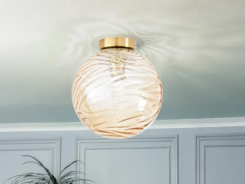 Kleine LED Deckenleuchte Glaskugel Wellenmuster Champagner, Ø 25cm