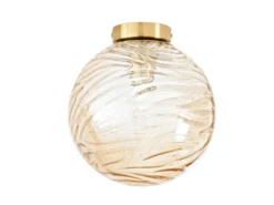 Kleine LED Deckenleuchte Glaskugel Wellenmuster Champagner, Ø 25cm